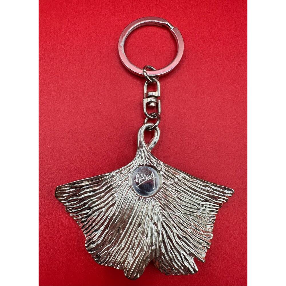 Michael Aram Ginkgo Leaf Symbolic Shiny Cleaned Silvertone Keychain - Picture 2 of 7